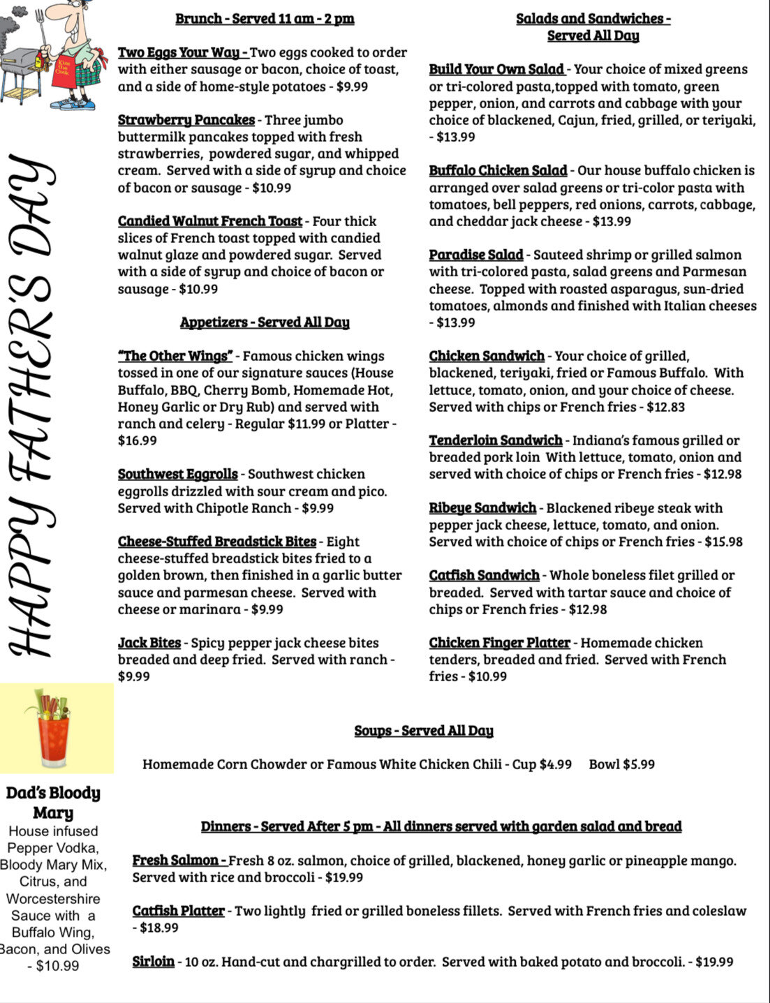 mothers day menu